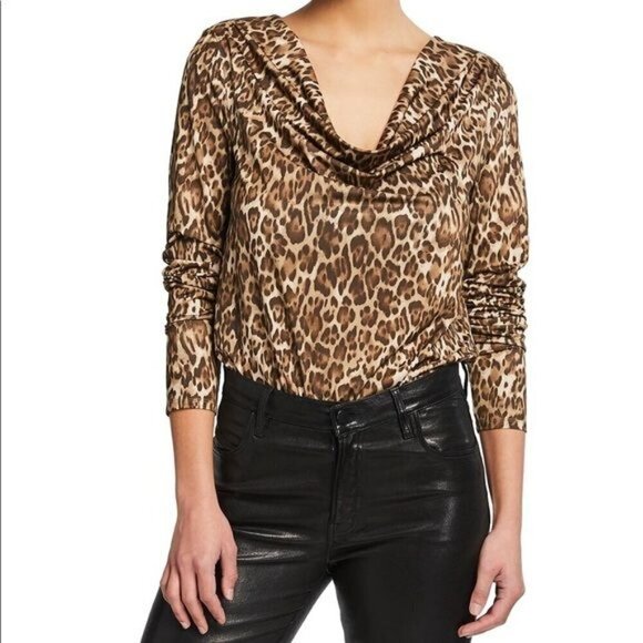 NWT WAYF Bodysuit Solano Ruched Cowl Neck Leopard Animal Print Size XS - Picture 3 of 9